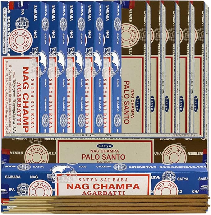 Nag Champa Incense Sticks and Palo Santo Incense Sticks with Incense Holder Bundle for Home Fragrance and Spiritual Décor