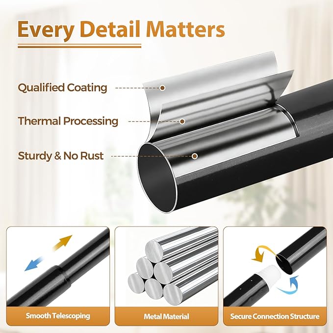 TONIAL Curtain Rod 32 to 115 Inch(2.6-9.6ft), Telescoping Splicing Drapery Rods for Windows 83 to 110 Inch(6.9-9.1ft), Decorative 3/4 Single Rod with Small Cap Finial, Black
