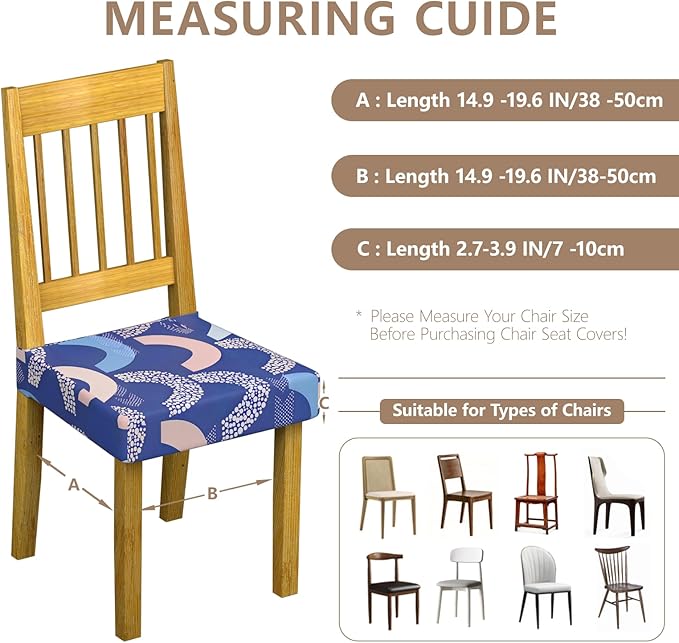 Stretch Dining Chair Seat Covers Set of 6,Dining Chair Slipcovers, Floral Printed Chair Covers,Soft Fabric Washable Upholstered Chair Seat Protector, No Rear Covers for Home Kitchen Dining Room