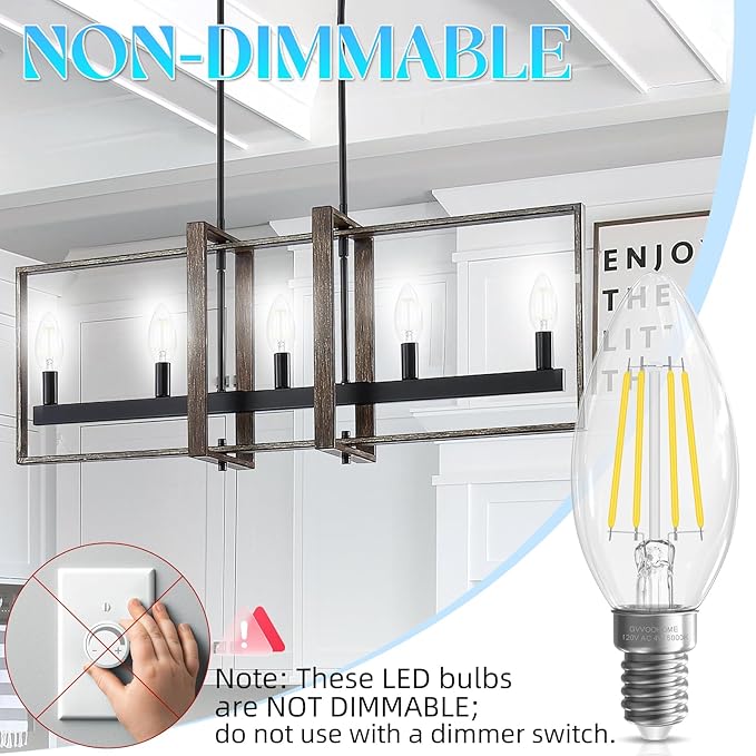 Candelabra Light Bulbs 40 watt Equivalent, Chandelier Light Bulb Non-Dimmable E12 LED Bulb, B10 LED Candle Bulb 5000K Daylight, 90+CRI, 400LM, Cear Glass, 24 Pack