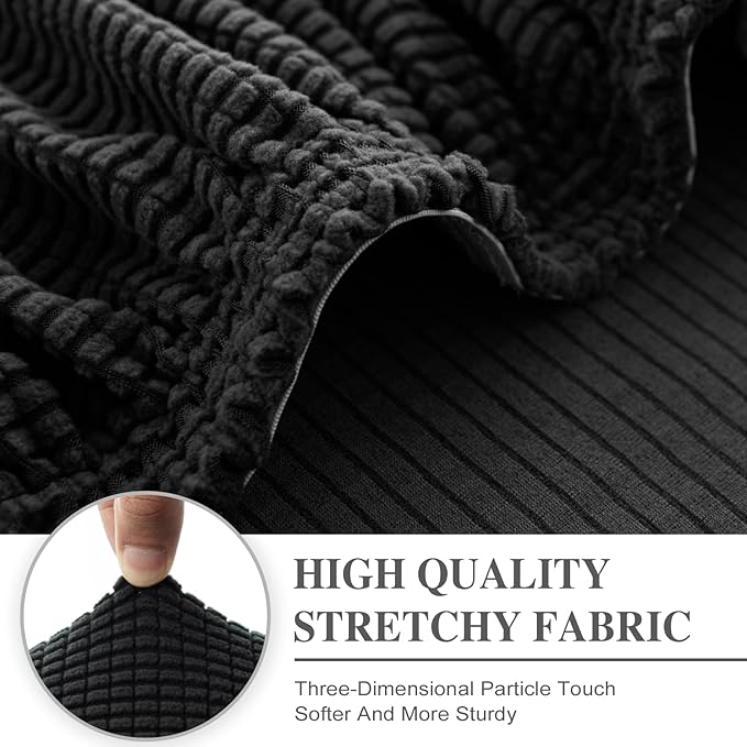 Couch Cushion Covers for Sectional Sofa L Shape Washable Separate Seat Chaise Couch Cover Stretch Sofa Slipcovers with 2 Pcs Pillowcases(3 Seater + 1 Chaise, Black)