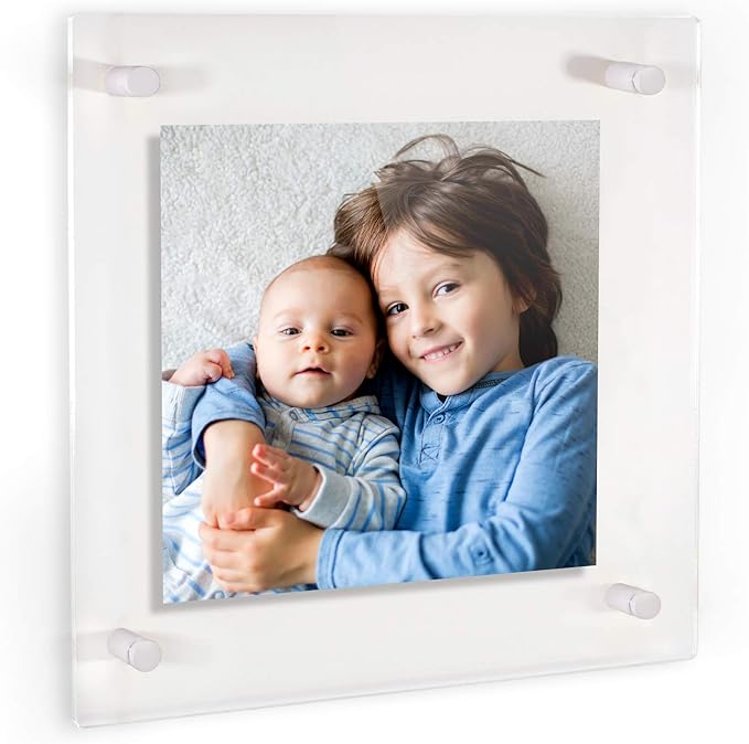 ArtToFrames Floating Acrylic Frame for Pictures Up to 16x16 inches (Full Frame is 20x20) with White Standoff Wall Mount Hardware, Acrylic-109-16x16-73