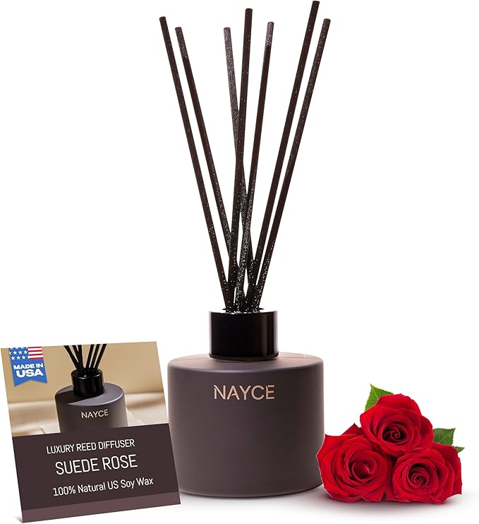 Nayce Luxury Reed Diffuser - Suede Rose - Aromatherapy Essential Oil Diffuser Sticks - Hand-Poured in USA - Reed Diffusers for Home, Bathroom, Bedroom, Office Decor, Housewarming Gifts