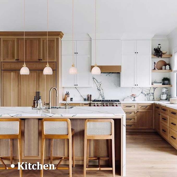 Pendant Light 2 Pack with White Tulip Glass Lmapshade, Brass Vintage Pendant Light Adjustable Hanging Light for Kitchen Island Dining Room Hallway