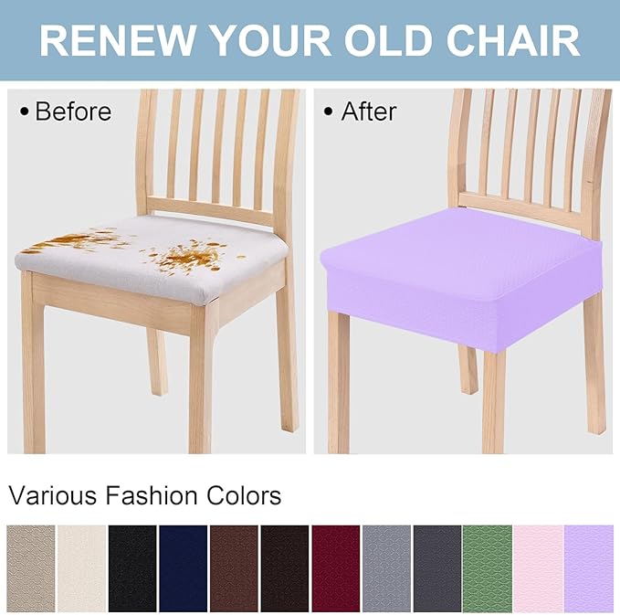 Smiry Stretch Jacquard Seat Covers for Dining Room Chairs Set of 4, Removable Washable Chair Seat Protector Slipcovers, No Rear Covers, Lavender