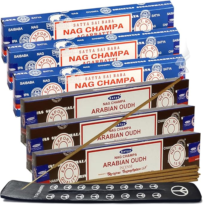 Nag Champa Oud Incense Sticks & Holder Bundle Variety Pack from House of Satya Incense Sticks and Trumiri