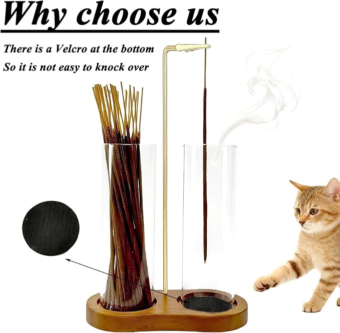 Glass Incense Holder, 2 in 1 Incense Holder for Sticks Incense Burner Holder with Storage & Sticky Pads, Anti-Ash Flying Incense Burne and Organizer Meditation Yoga Spa Room Decor