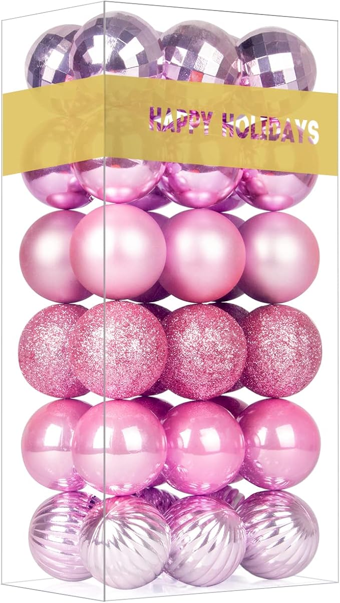 Bubblegun Pink 1.6" Small Christmas Balls Christmas Tree Decoration Ornaments Shatterproof Hanging Balls for Birthday Halloween Holiday Wedding Decorations Set of 36pcs