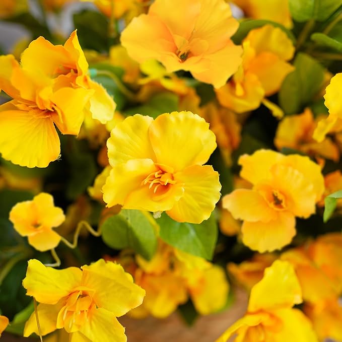 Hibiscus Artificial Flowers Plants for Outdoors Decoration, 6 Bundles Silk Hibiscus Tropical Flowers Artificial Realistic UV Resistant Fake Flower for Outside Planter Porch Patio Balcony, Yellow