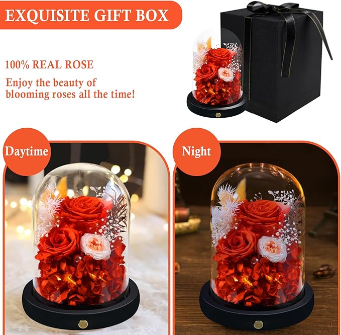 FIACO Preserved Flowers Christmas Rose Gifts for Women, Birthday Gifts Eternal Rose in Glass Dome Long-Lasting Real Forever Flowers Gifts for Mom Grandma Wife Girlfriend