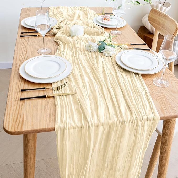Wokceer Cheesecloth Table Runner Beige 10FT Boho Christmas Gauze Cheese Cloth Table Runner for Party Easter Rustic Sheer Table Runners for Baby Bridal Shower Wedding Table Decor