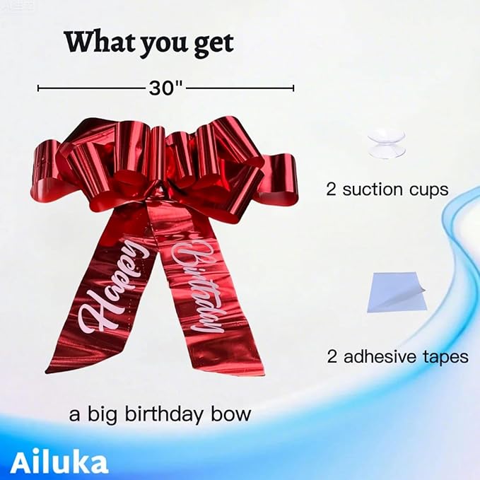 Big Birthday Bow(30 inch, 1 Pack), Giant Car Bow - Huge Gift Bow for Birthday, Large Red Bow for Gfit Wrapping, Present, Car, Party, Indoor and Outdoor Decoration.