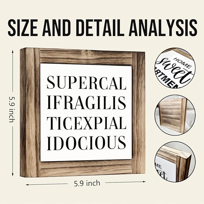 Inspired Wood Signs, Cute Wooden Box Sign, Table Shelf Decoration, Decorative Signs and Plaques, Home Office Decor, Supercalifragilisticexpialidocious Sign, 5.9×5.9 inches