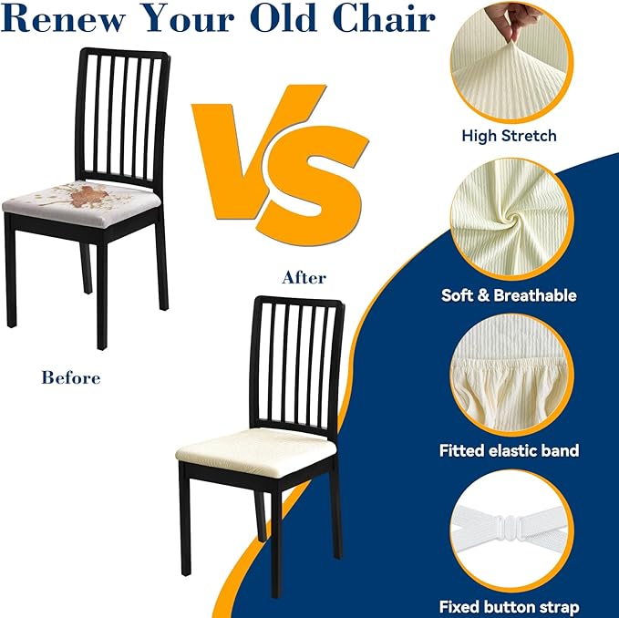 Dining Chair Seat Covers, Washable Dining Room Chair Seat Covers Set of 4, Removable Kitchen Seat Covers Chair Covers for Dining Chairs