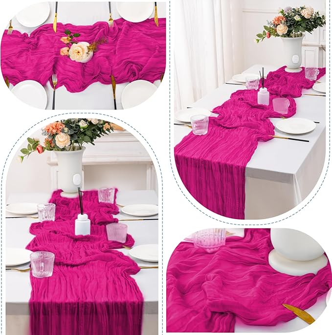 10 Pack Hot Pink Cheesecloth Table Runner,10FT/120 Inch Boho Gauze Fabric Table Runner,Rustic Sheer Hot Pink Cheese Cloth Runner Bulk for Wedding,Bridal Baby Shower,Birthday Party,Holiday Table Decor