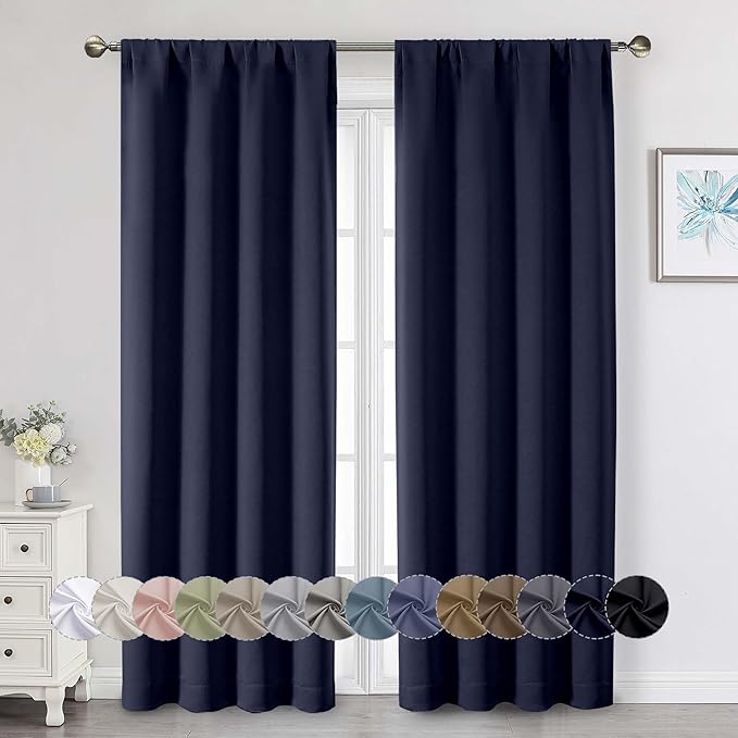 Navy Blue Blackout Curtains 84 Inches Long 2 Panels Set, Soft Solid Thermal Insulated Room Darkening Curtains for Bedroom Living Room, Rod Pocket Drape, Navy Blue, Each 40" Wx84 L