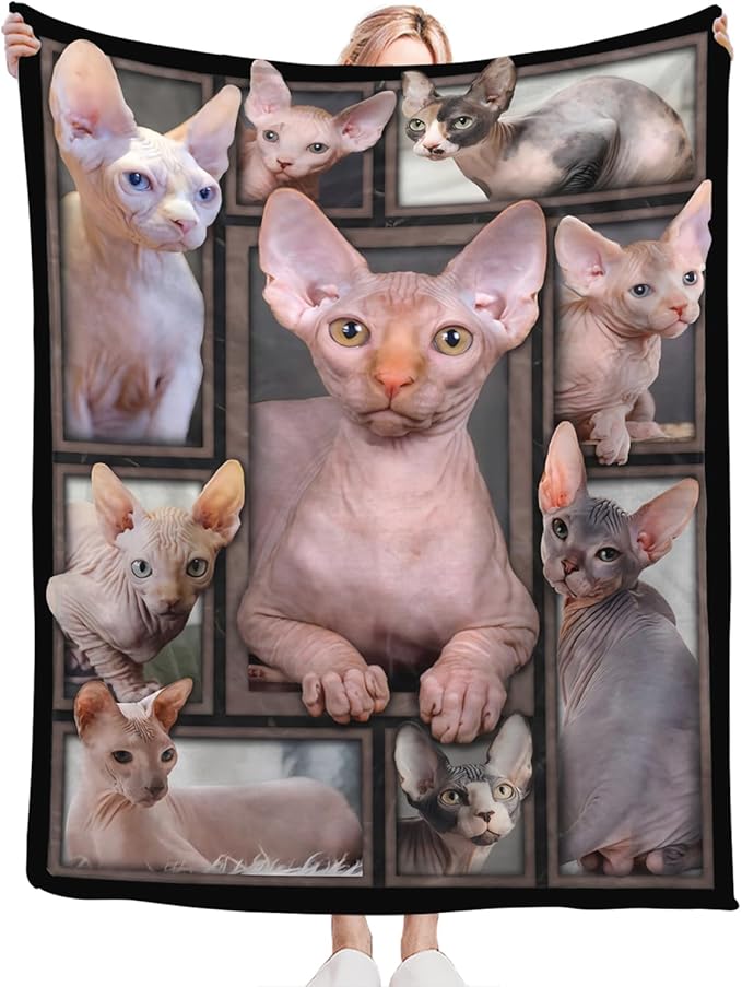 Tijuboni Sphynx Cat Throw Blanket Cat Gifts for Girls Boys Women Men Kids Adults Soft Flannel Fleece Blanket for Couch Sofa Bed Home Decor 40"x50"