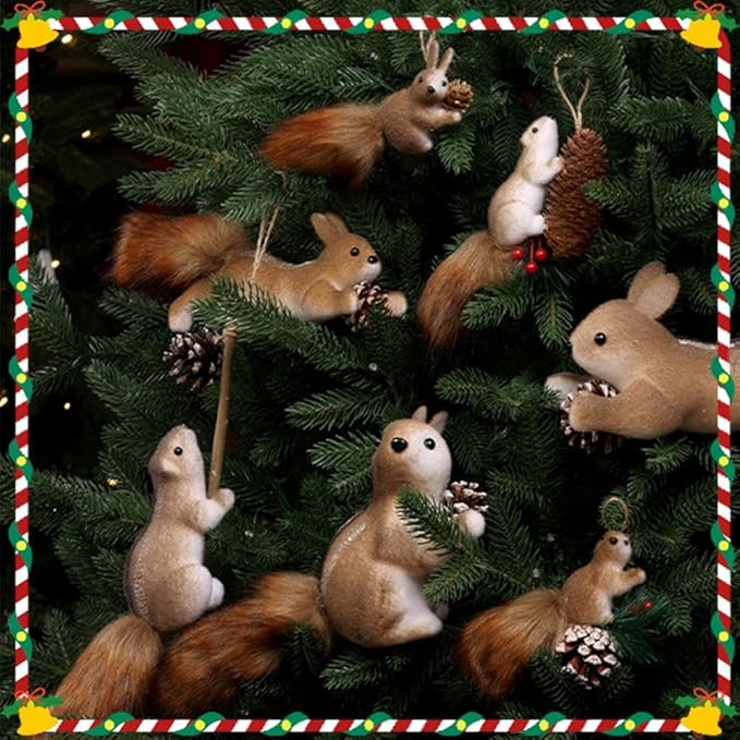 Cute Furry Christmas Squirrel Ornaments, Squirrel Christmas Ornament – 5.5" Foam Plush Woodland Decoration with Lifelike Details, Lightweight & Durable (A)