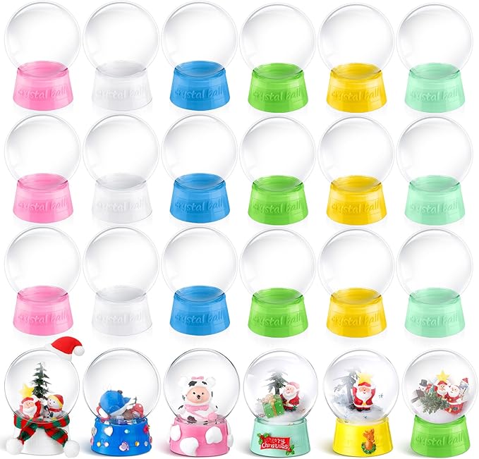 Mifoci 24 Pcs 4 Inch Christmas Empty Snow Globe Clear Fillable Water Globe with Screw Off Cap Empty Christmas Plastic Snow Case for DIY Crafts Home Decoration Display Plant