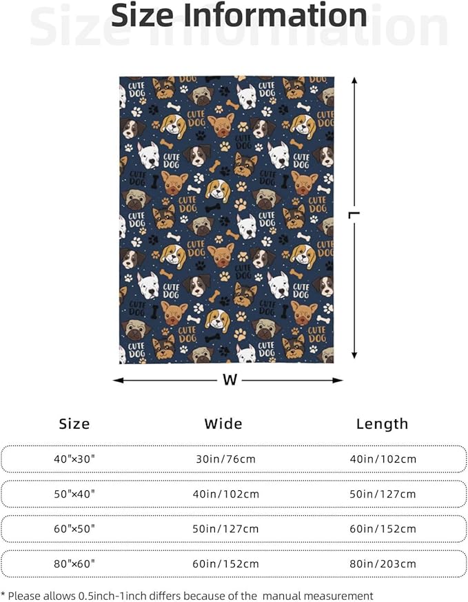 Cute Dogs Puppy Dog Fleece Blanket - Soft Cozy Plush Throw Blanket for Adults Kids Pet, Lightweight Warm Flannel Sherpa Blanket for Couch Bed Sofa, Gift for Dog Lovers 50"x40"
