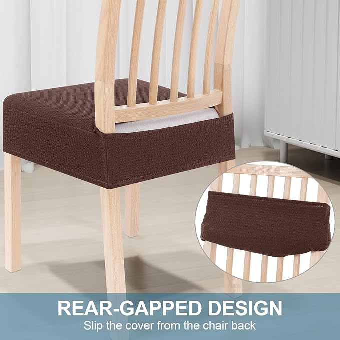 Smiry Stretch Jacquard Seat Covers for Dining Room Chairs Set of 2, Removable Washable Chair Seat Protector Slipcovers, No Rear Covers, Light Chocolate