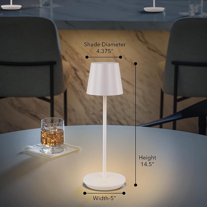 Generation Lighting Mena Accent Rechargeable Table Lamp – 14.5” Pale Pink Steel Lamp with 3-Way Base Switch, 2.4W Up/Down LED at 2700K, 260 Lumens, USB-C, Wet Rated (8000701-137)