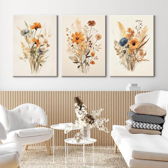 Botanical Floral Wall Art Set of 3 Vintage Wildflower Canvas Wall Decor Watercolor Rustic Farmhouse Wall Art Aesthetic Botanical Pictures Vintage Floral Prints for Bedroom 16x24 Inch Ready to Hang