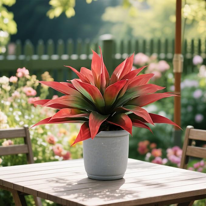 Artificial Agave Faux Agave Fake Greenery Outdoor Artificial Plants Fake Plants 28" for Indoor Home Decor Plastic Plants Outdoor Decor Front Porch Decor Simulation Plants(Red) 2pcs No Vase