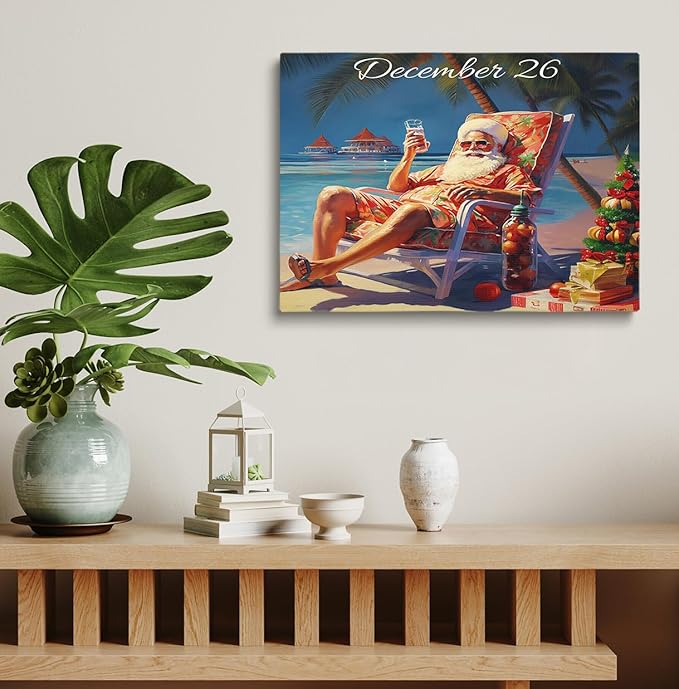 Tropical Christmas Art Print: December 26 Santa Relaxing On The Beach, Wall Art, Santa Claus Picture, Holiday Home Decor, Christmas Decor For Office, Bedroom, Living Room - 8x10inch Unframed