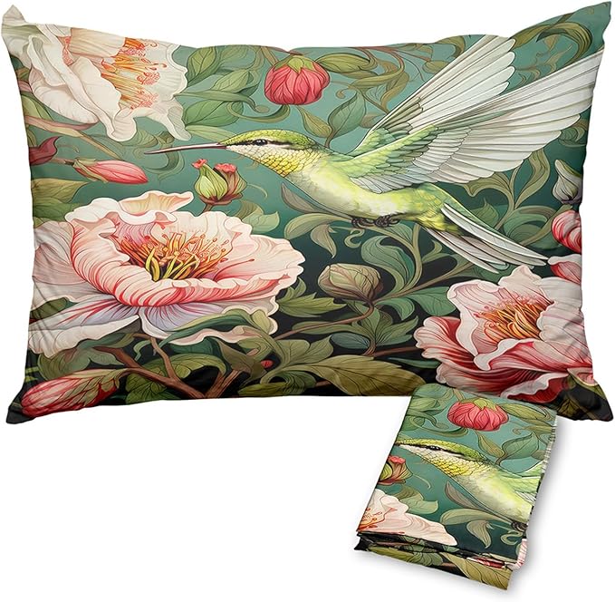 William Morris Pillow Protectors with Zipper Standard Size Hummingbird Print Pillow Covers Set of 2 Vintage Spring Floral Botanical Pillowcases Mid Century Modern Bed Pillow Covers 24"X12"