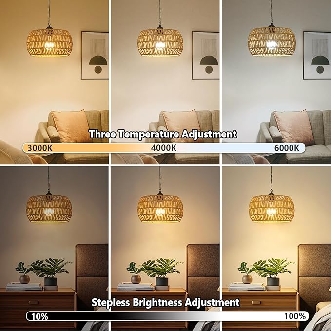 Battery Operated Chandelier with Remote, 11.8” Rattan Battery Powered Hanging Light for Porch, Rechargeable Outdoor Chandelier for Gazebo, Boho Cordless Pendant Light for Indoor Outdoor Patio