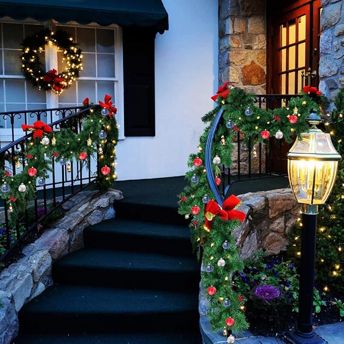 9 Feet Christmas Garland 220 Branches Xmas Artificial Decorations for Doors Stairs Fireplace