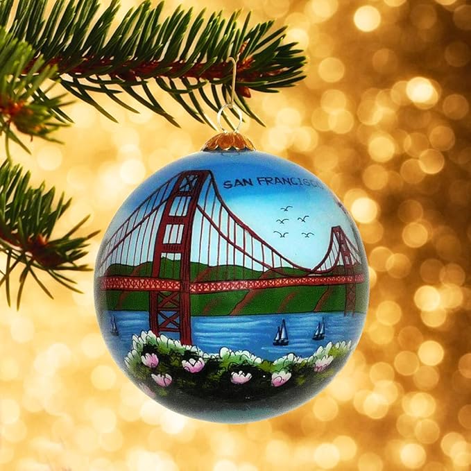 Best Sights of San Francisco Ornament - Hand Painted Glass Christmas Ornament with Gift Box