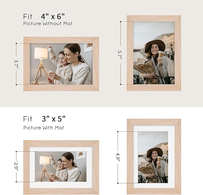 4x6 Oak Wood Picture Frame - 4"x6" Photo Frame, 4x6 Picture Frame Wood, Natural Solid Wooden Picture Frames for Wall Art Photo and Prints(1 Pack, Beige)