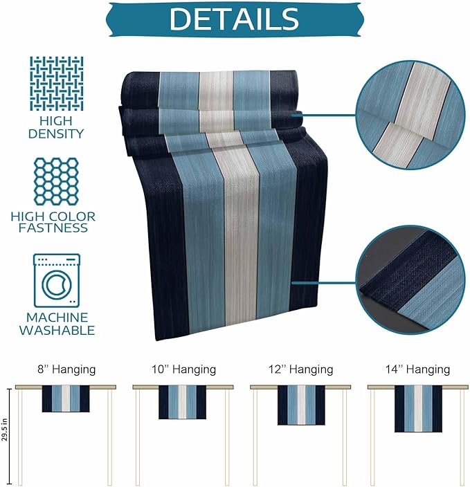 Navy Sky Blue White Table Runner, Farmhouse Cotton Linen Tablecloth Summer Holiday Table Decorations for Home,Kitchen,Dining Room,Indoor,Outdoor,13X60 Inches Long, Retro Rustic Barn Wood Texture
