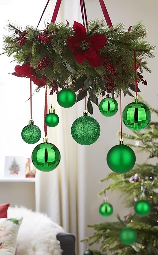 50pcs Christmas Ball Ornaments Dark Green Small Shatterproof Christmas Tree Decorations Xmas Tree Xmas Ornaments Balls with Hanging Loop for Halloween Xmas Wedding Holiday Party Wreath Home Decor