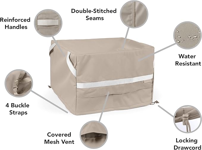 Covermates Prestige Square Ottoman Cover – Premium 900D Polyester, Waterproof, Drawcord Hem, Mesh Vents & Buckle Straps, Heavy-Duty Outdoor Patio Protection, 18W x 18D x 18H, Clay