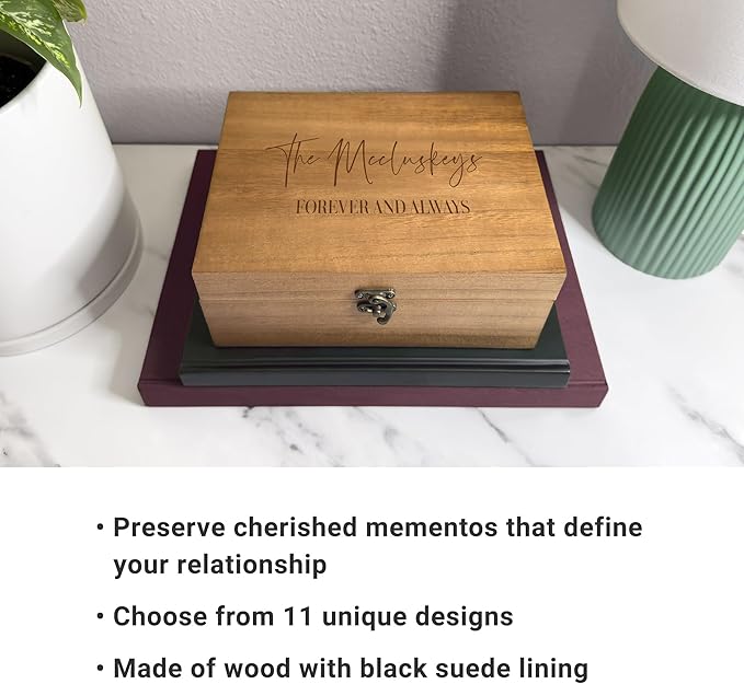 Let's Make Memories Personalized Wooden Keepsake Box With Hinged Lid - Wood Memento Box - Decorative Storage - Home Decor - For Couples, Wedding, Newlyweds - Laser Engraved - Day to Remember