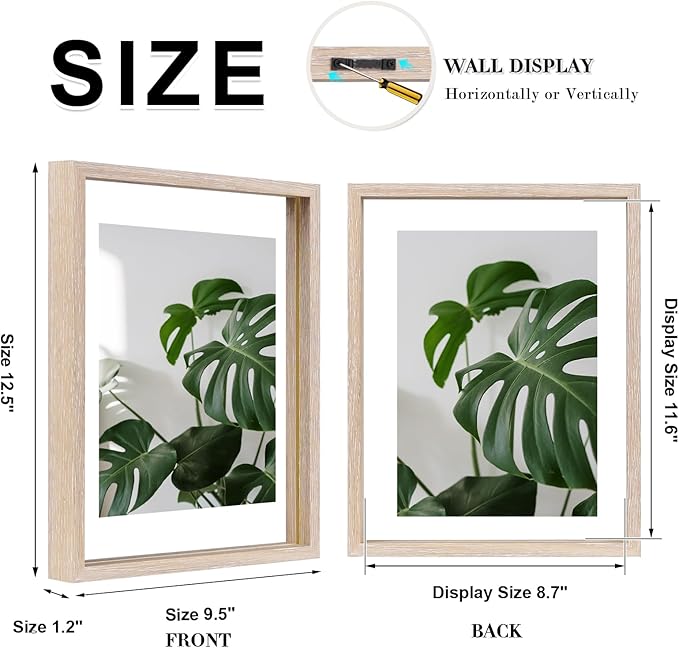 Egofine 9x12 Floating Frames Set of 2, Double Plexiglass Picture Frame, Made of Solid Wood Display Any Size Photo up to 9x12, Wall Mount or Tabletop Standing, Rose Pink