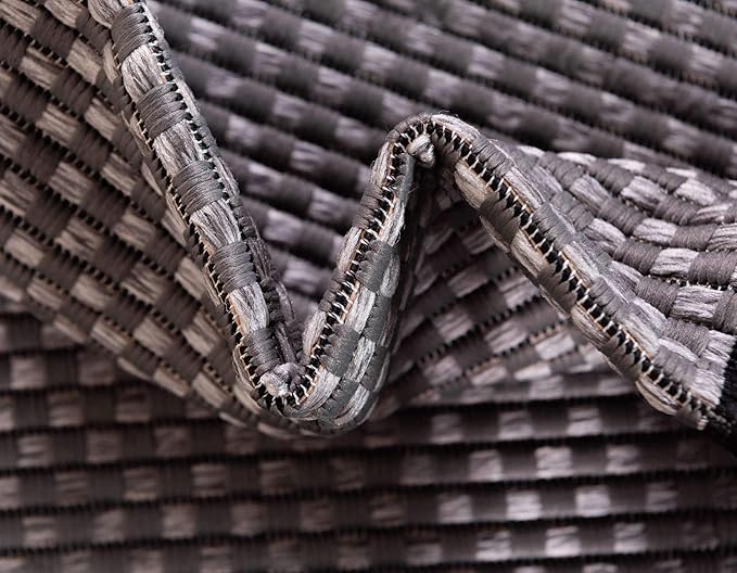 Unique Loom Outdoor Border Collection Area Rug - Multi Border (7' x 10' Rectangle, Gray/ Black)
