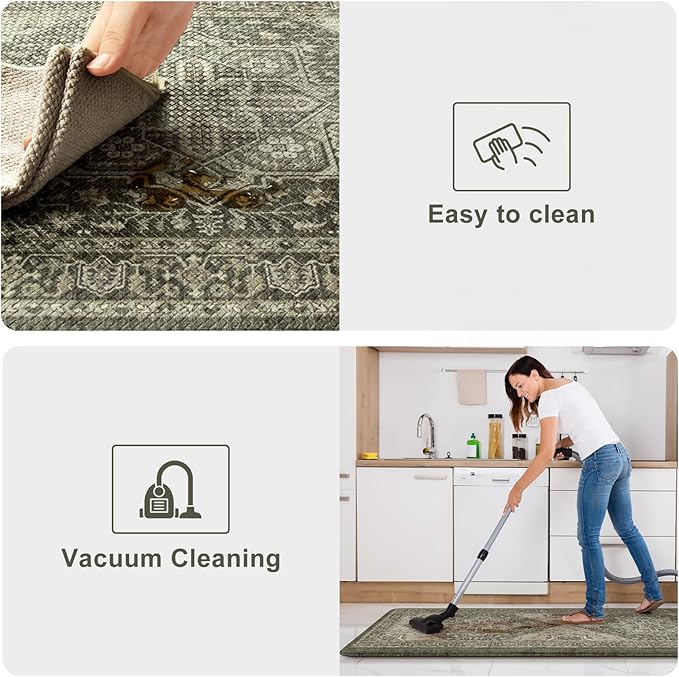 KIMODE Anti Fatigue Mats for Kitchen Floor 17"x47"+17"x29", Boho Kitchen Rugs Sets of 2,Cushioned Kitchen Floor Mats, Comfort Standing Mat for Laundry, Office, Sink, Desk Dark Green