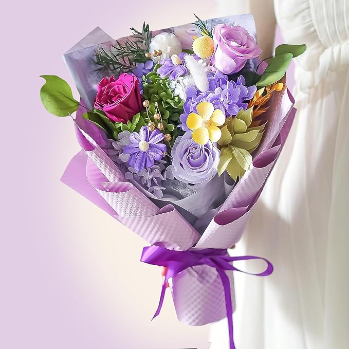 Sen Flora Preserved Flowers Bouquet, 3-Piece Eternal Purple Roses Mixed Bouquet, Real Forever Flowers for Delivery, Long Lasting Flower Gifts for Her