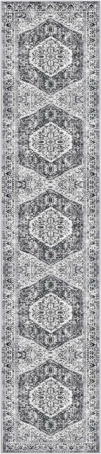 KOZYFLY Runners for Hallways 3x12 Ft Extra Long Washable Kitchen Thin Runner Boho Runner Rug for Entryway Indoor Printed Faux Wool Stair Runner Floor Carpet for Stair Kitchen Hall, Grey