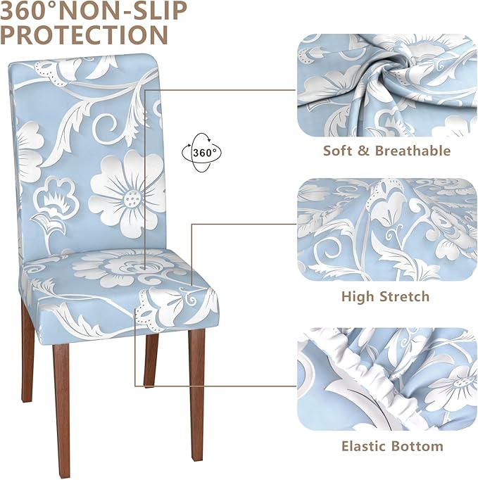 Stretch Dining Chair Covers Set of 4,Floral Print Chair Covers,Soft Removable Washable,Pet Friendly Furniture Protector,Universal Chair Slipcovers for Home, Kitchen,Ceremony Dining Room Seat