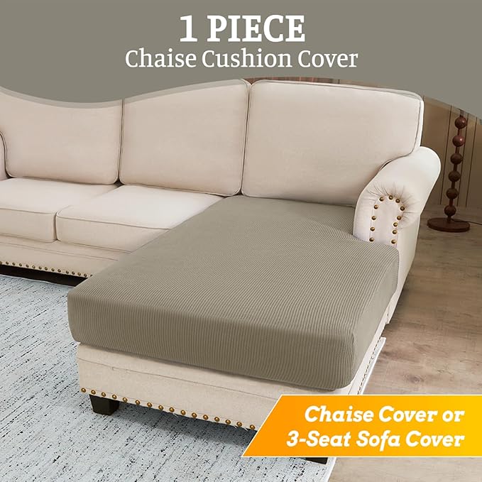 Sectional Couch Covers for Sofa Cushion L Shaped Couch Cover Washable Soft Couch Cushion Covers Stretch Sofa Slipcovers(1-Piece for Chaise or Sofa 3-Seater, Taupe)