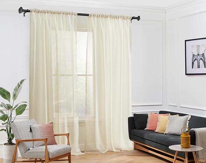 Black Curtain Poles for Windows 66 to 120 Inch(5.5 to 10ft), USFOOK 7/8 Inch Decorative Single Curtain Rod Set, Long Heavy Duty Drapery Rods 32 to 120, Square Finials