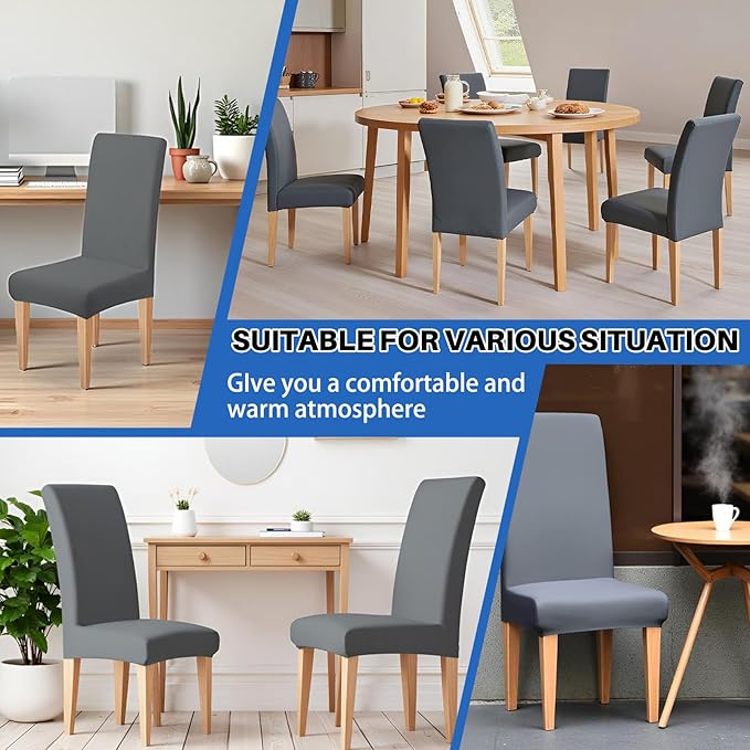Dioxide High Stretch Chair Covers for Dining Chairs, Removable Washable Dining Chair Covers Set of 6, Soft Seat Covers Chairs Protectors for Home Kitchen Party Hotel Restaurant Banquet, Grey