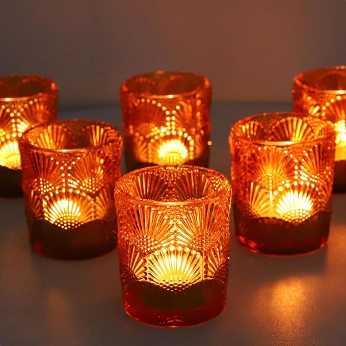 Woho 24pcs Amber Votive Candle Holders, Glass Tea Lights Candle Holder for Wedding Table Centerpiece, Vintage Tealight Candle Holder Decor for Anniversary, Bridal Shower Christmas Party