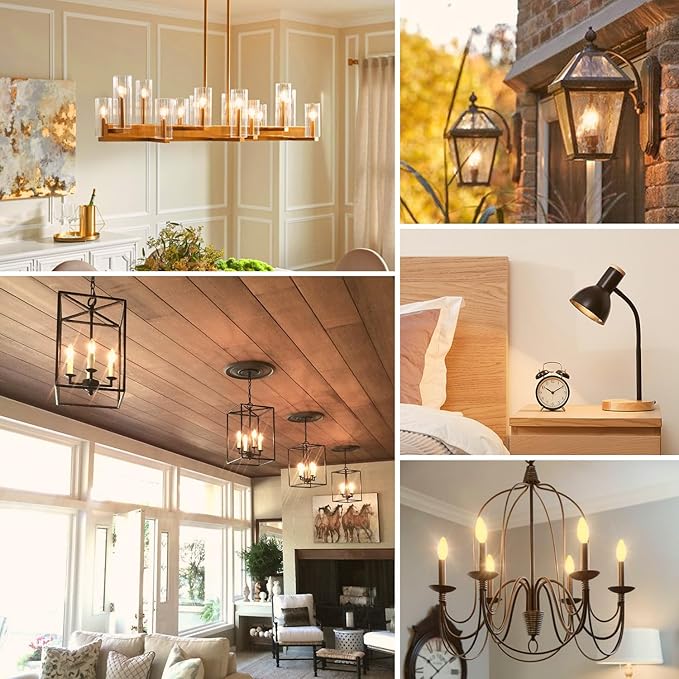 24-Pack Dimmable E12 LED Candelabra Bulbs 60W Equivalent, 2200K Soft Warm White, 600 Lumens B11 Candle Base 6W C35 LED Filament Vintage Light Bulbs, Amber Glass for Chandelier Ceiling Fan High CRI 90+
