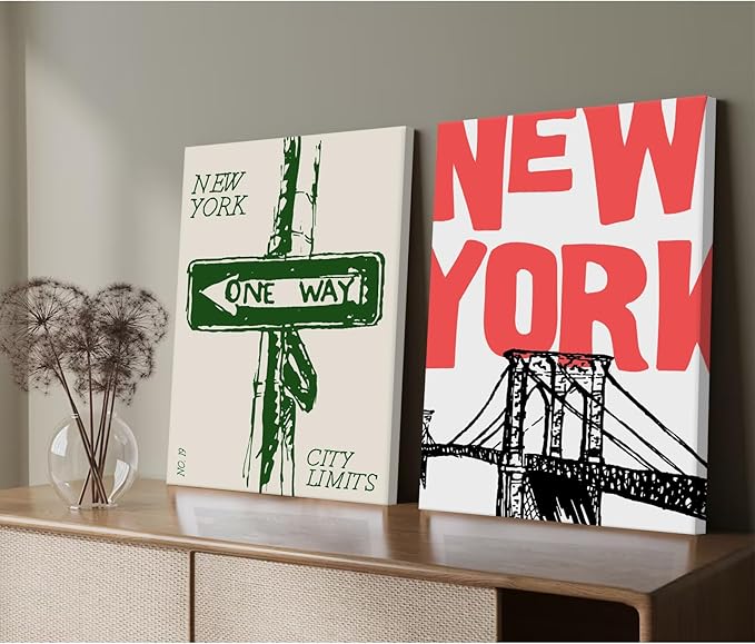 New York City Wall Art Nyc Canvas Wall Decor Vintage New York Pictures Poster Trendy Minimalist Wall Art Retro Prints New York City Painting Modern Artwork for Living Room 12x16x2 Inch Framed